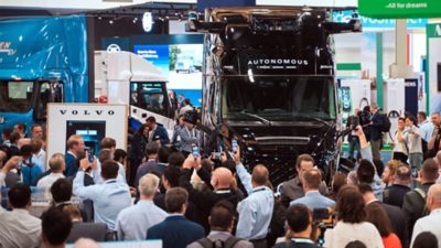glossy black autonomous truck indoors