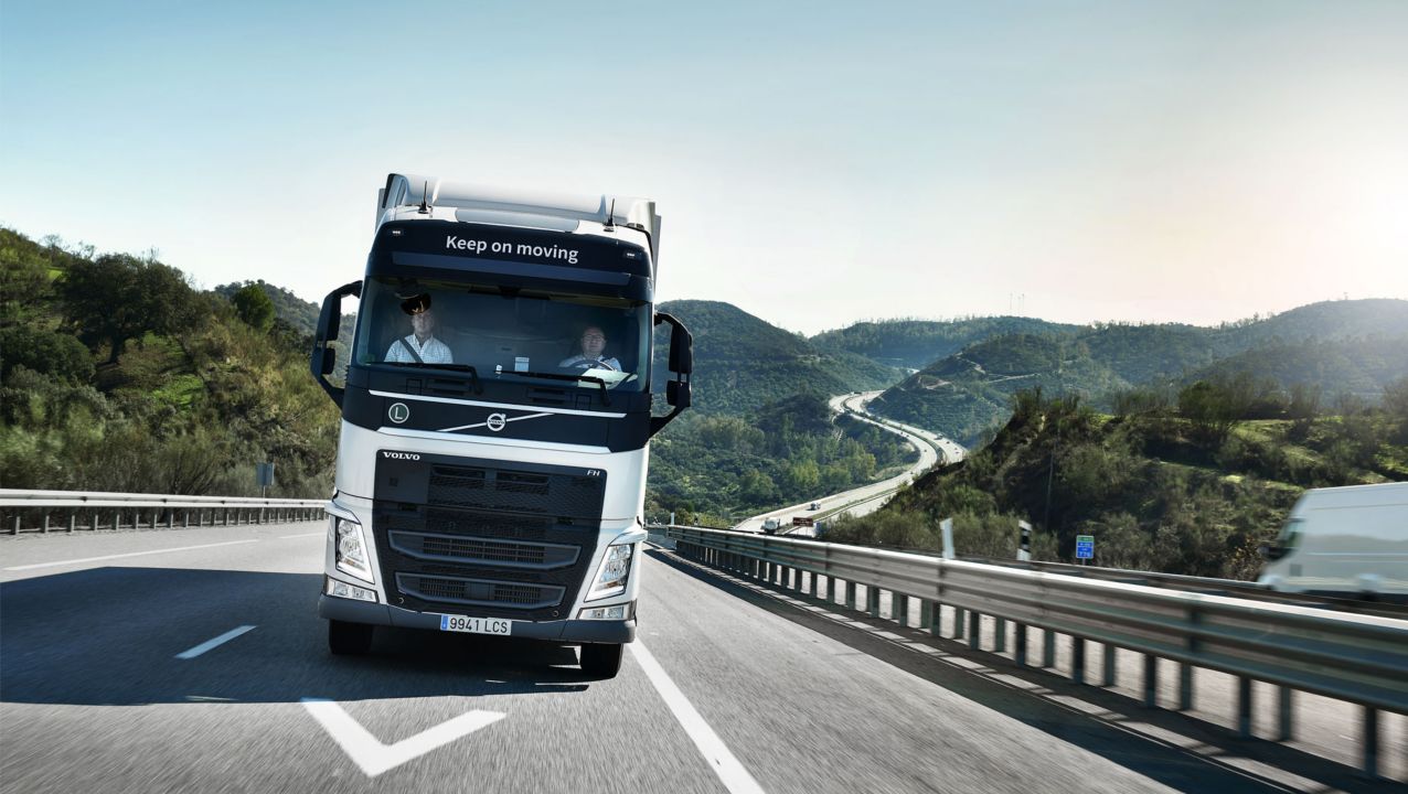 A Volvo FH with I-Save driving on the road