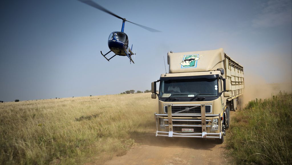 Helicopter and truck.