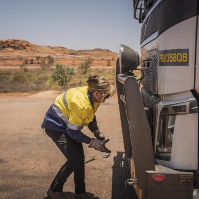 Maxine pre-checks her truck.