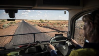 Looking out at desert highway.