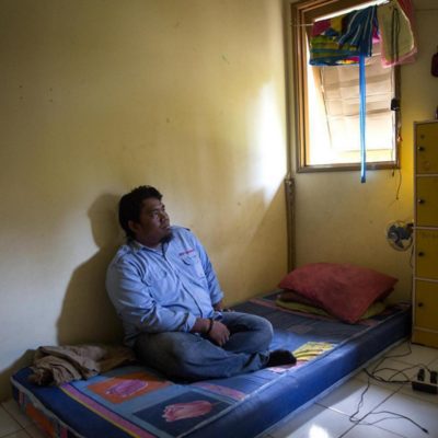 Andreas Wahyudi in his dorm.