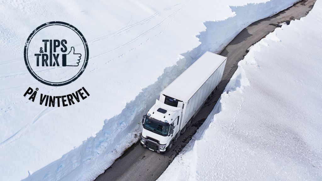 Volmax tips og trix om vinterkjøring med lastebil. Renault lastebil på fjellovergang.