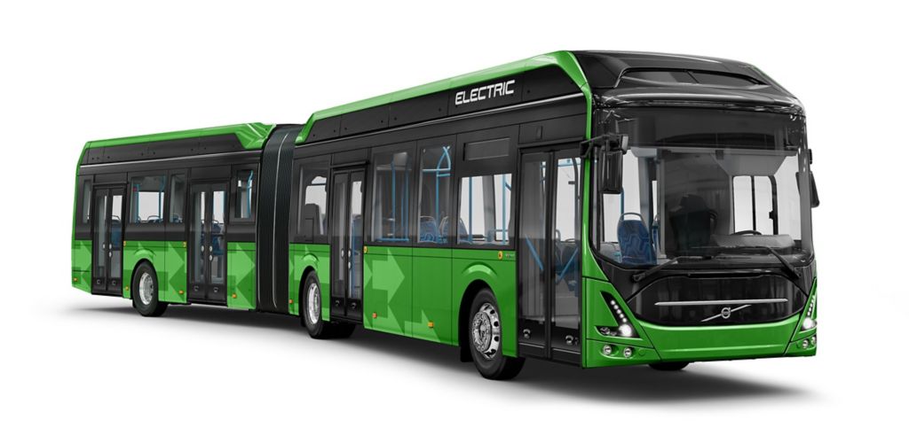 En grön elektrisk Volvobuss