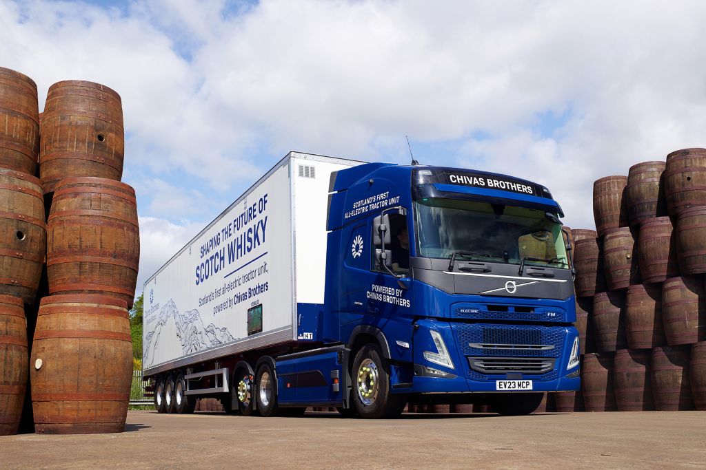 Chivas Brothers and Volvo Trucks unveil Scotland's first all-electric tractor unit to transport country's biggest export