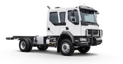 Studio front-side view of a grey Volvo FL.