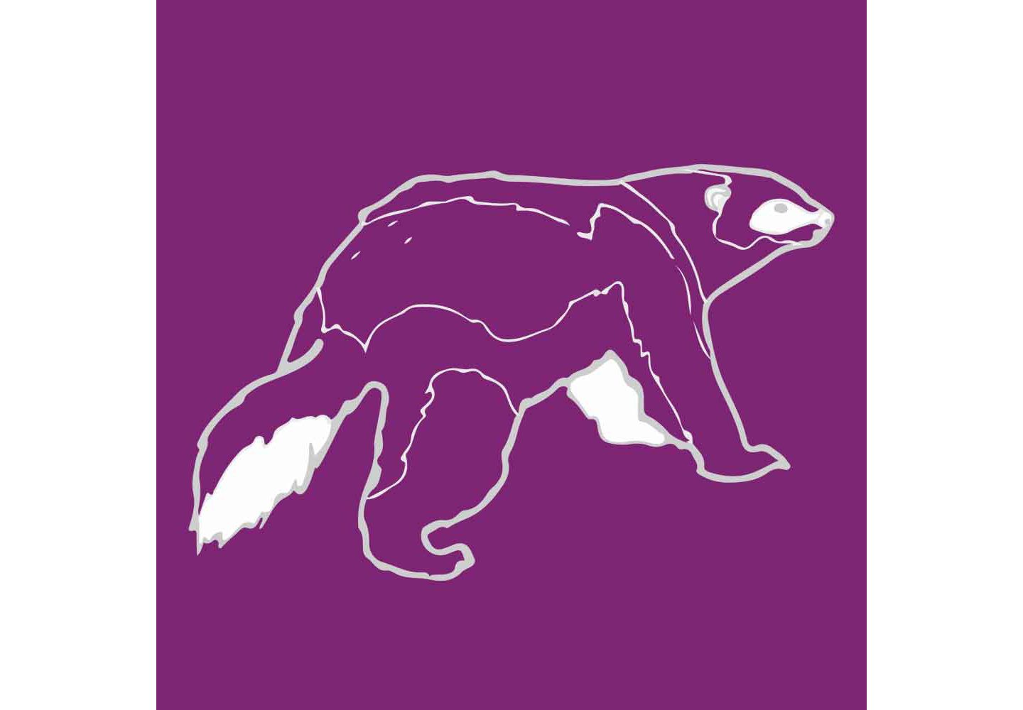Ilustração de um carcaju em roxo, branco e cinzento