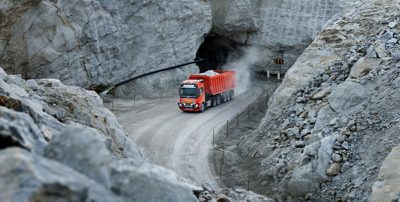 Autonomous transport solutions operating in a mine in Norway, consisting of several self driving Volvo FH trucks.