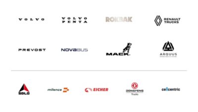 The logos of Volvo Group's brand portfolio