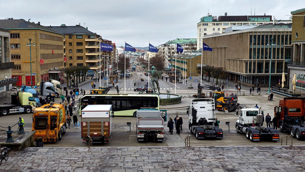 Products from Volvo Group at Götaplatsen in Gothenburg