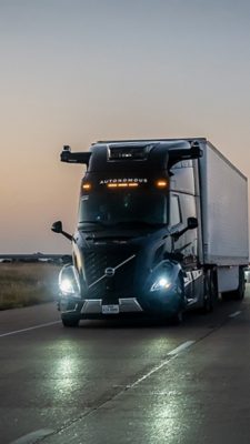 Volvo Autonomous truck at dusk