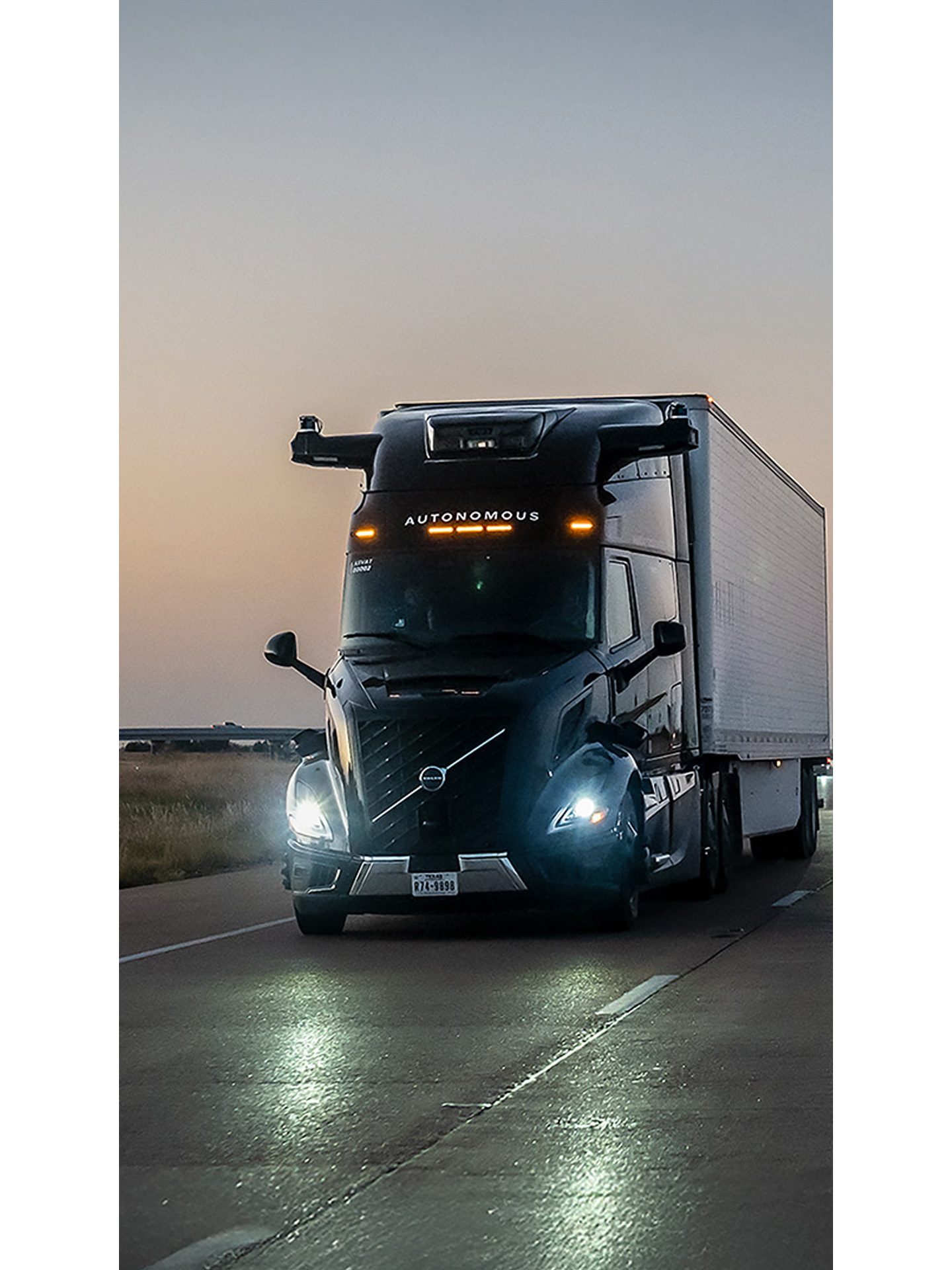 Volvo Autonomous truck at dusk