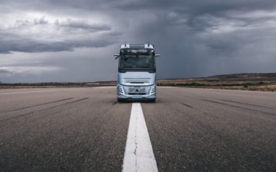 Volvo FH viewed from the front on an airfield, with camera monitor system