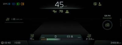 Close-up of the instrument cluster screen showing the digital view