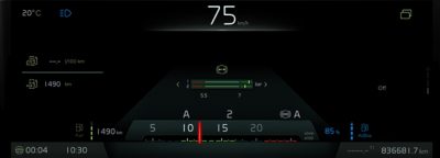 The Focus view of the display of a Volvo bus instrument cluster