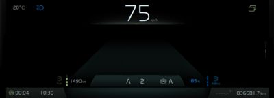The digital view of the display of a Volvo bus instrument cluster