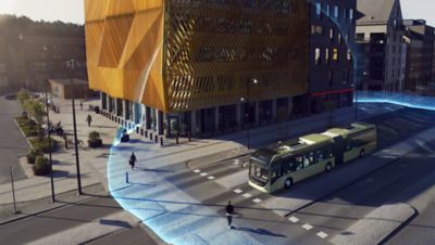 Electric bus from Volvo with fleet management connectivity and bus fleet management software.