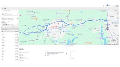Example of Events service in Volvo Connect with historical view of all events that happened en-route.