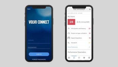 Aplikacja Volvo Connect w telefonie komórkowym.
