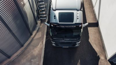 Volvo FM from above turning left 