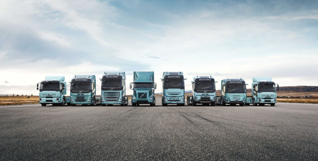 Entire range of Volvo Electric Trucks in a lineup
