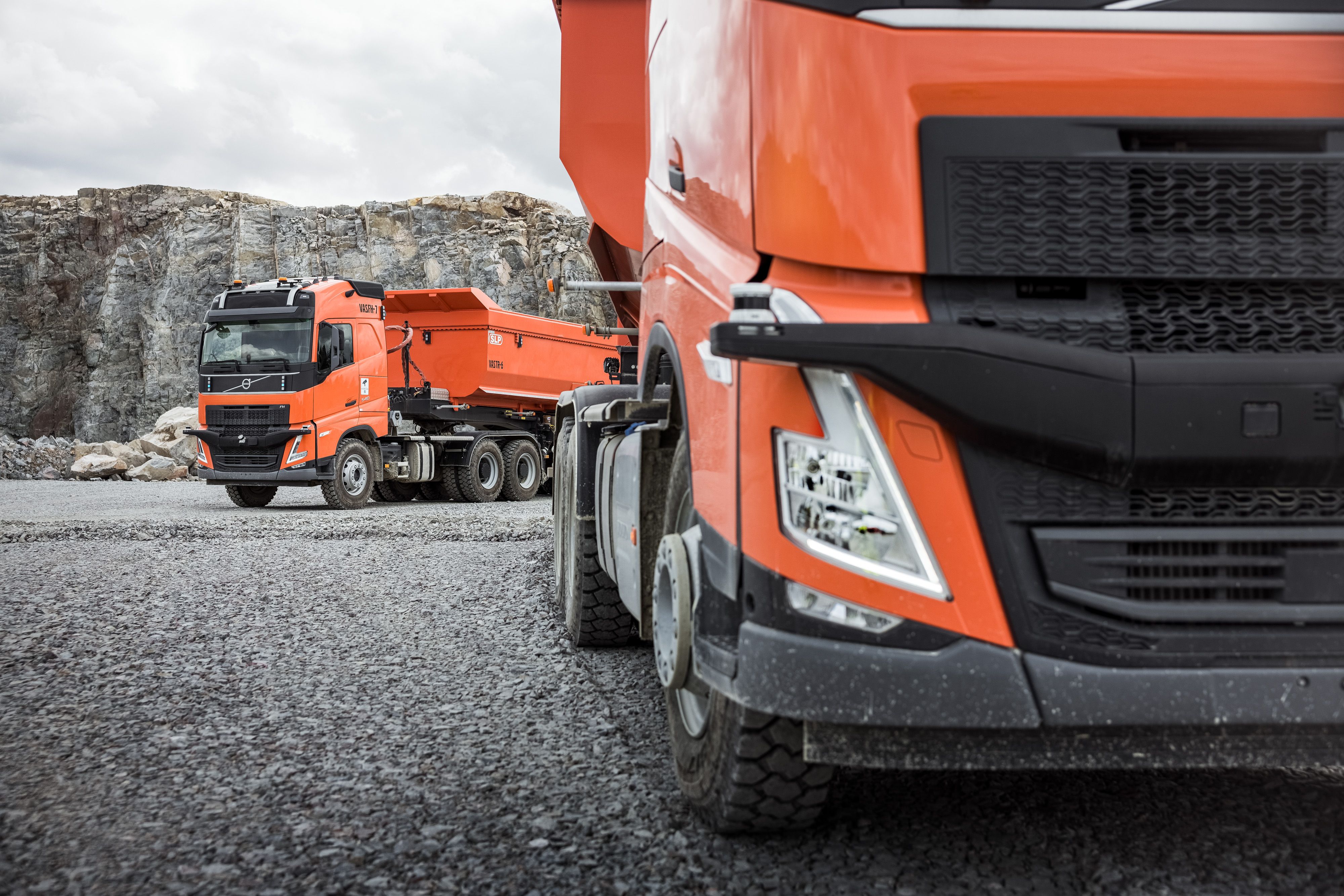 Close up image of a Volvo FH Autonomous truck with a bar in front that resembles a man's handlebar mustache