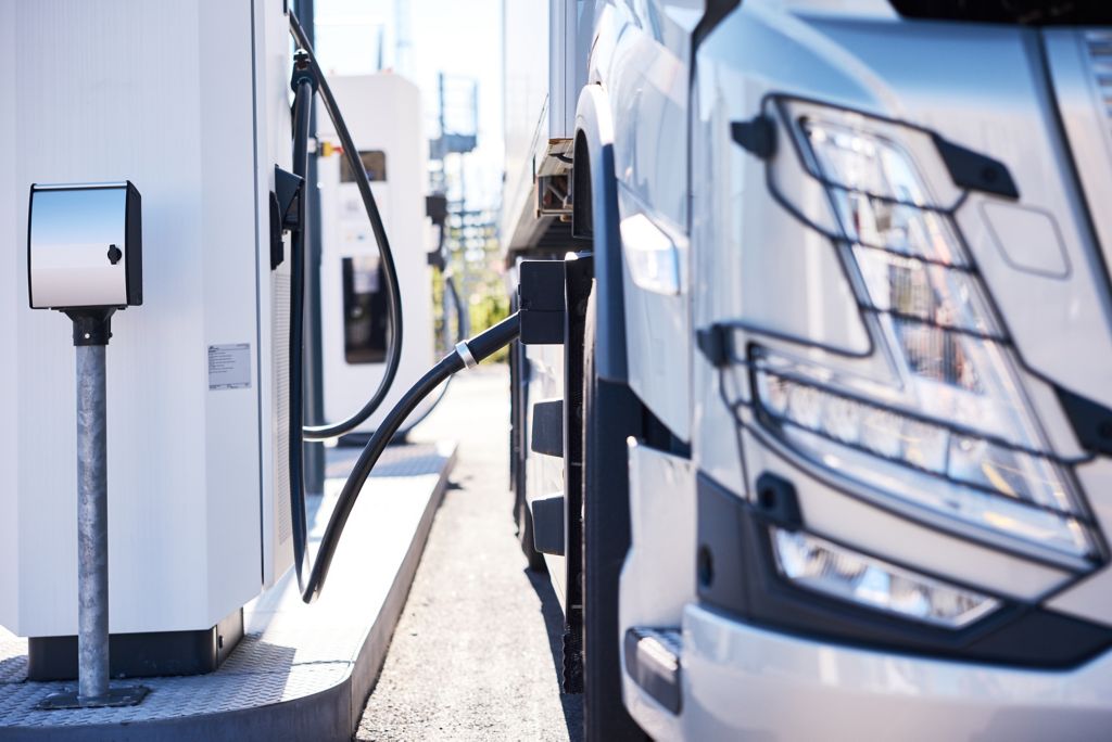 Truck charging at a charging station
