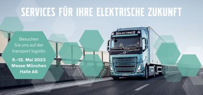 Volvo Trucks präsentiert sich auf der transport logistic auf dem Messegelände in München vom 9. bis 12. Mai 2023 unter dem Leitbild TOGETHER TOWARDS ZERO. Im Fokus stehen die Elektromobilität und die neuen unterstützenden Services von Volvo Connect. 