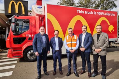 Greg Sargeant (Volvo), Tom Mahony (McDonald's), Minister Chris Bowen, Scott Hanigan (Martin Brower), Alex Lee (McDonald's Licensee)