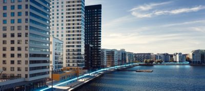 Modern buildings by the quay.