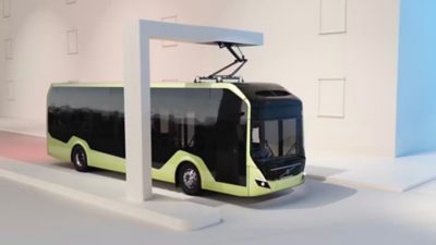 An electric Volvo bus charging with the OppCharge solution