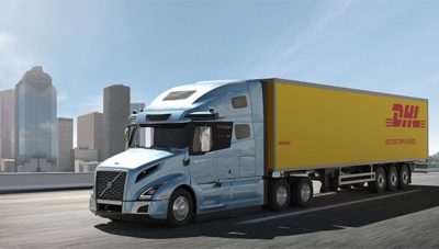  Autonomous Volvo semi-truck with DHL cargo