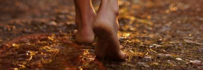 Bare feet walking on the ground.