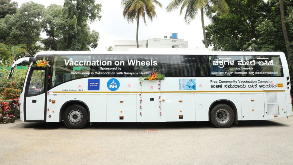Re-purposed Volvo bus for vaccination drive