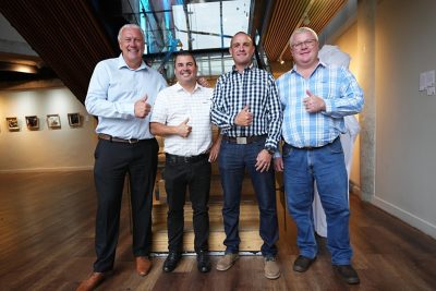 4 men standing from left to right: Anders Friberg from Head Office, Deon Le Roux from Cape Town, Willem Landman from Bloemfontein,  and Jan-Harm Ras from Johannesburg