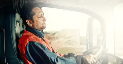 Volvo truck driver in the cab