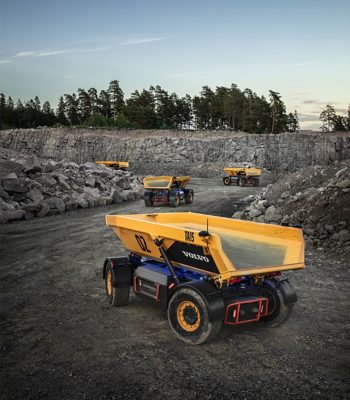 Autonomous and  electric TA 15 haulers in a quarry