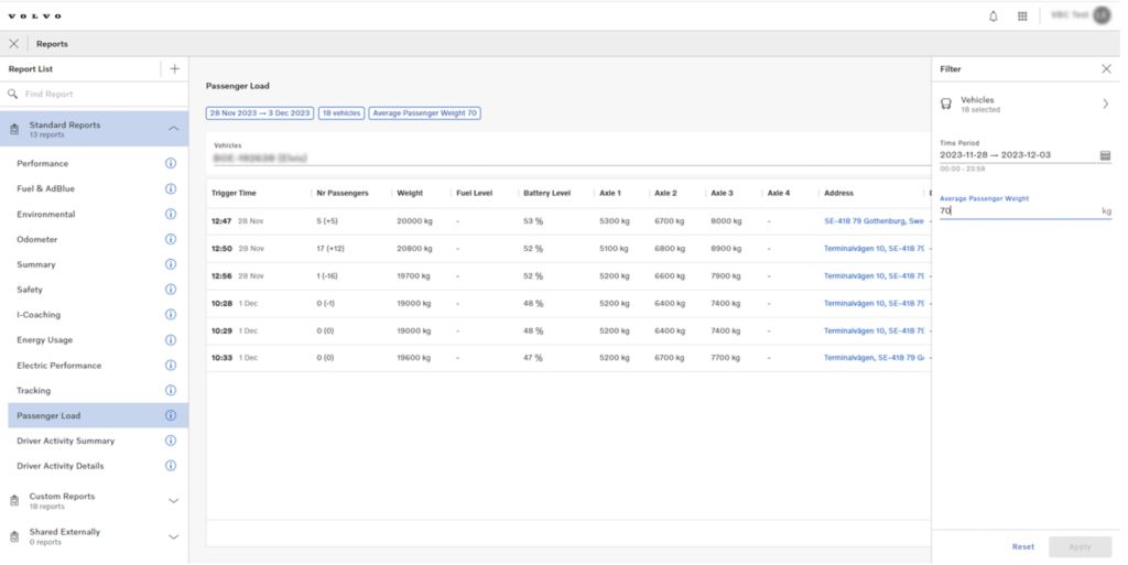 Track your Passenger Load in Volvo Connect