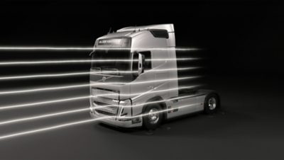 Snímka vozidla Volvo FH s vizualizáciou vetra