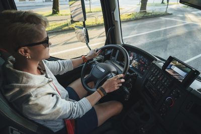 Driver inside the cab