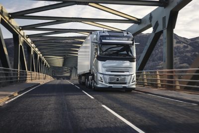 Aero truck driving on a bridge