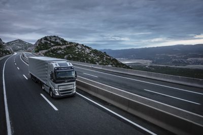 Volvo FH driving on road