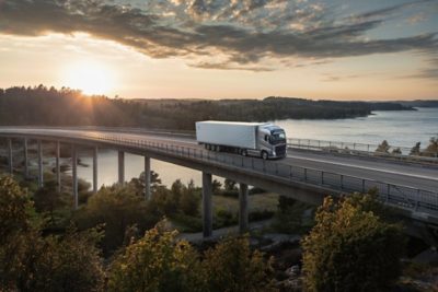 Volvo used truck driving on road