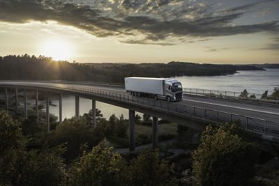 Volvo used truck driving on road