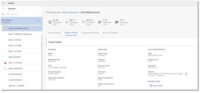 vehicle details tab in the assets tool