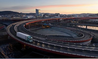 Aerial view of transport infrastructure at sunset