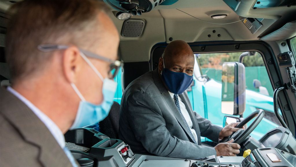 U.S. EPA administrator, UAW president test-drive fully electric Volvo and Mack trucks on Volvo Group campus