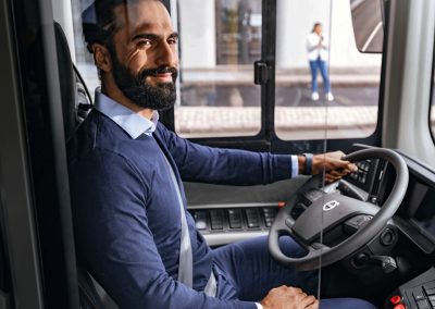 Man driving Volvo Bus