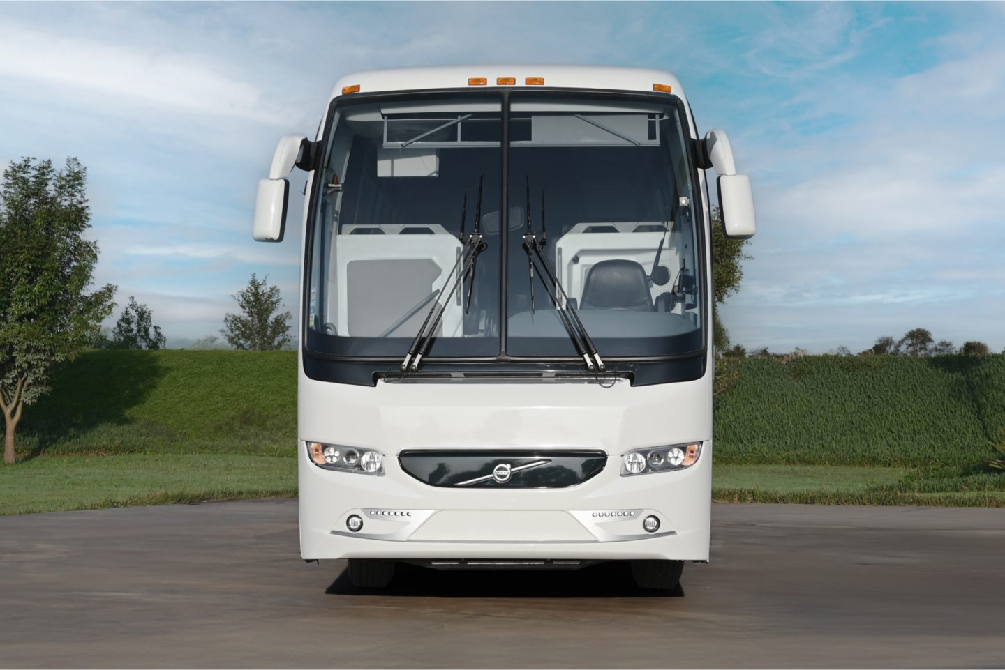 The exterior front of a Volvo 9700 coach bus