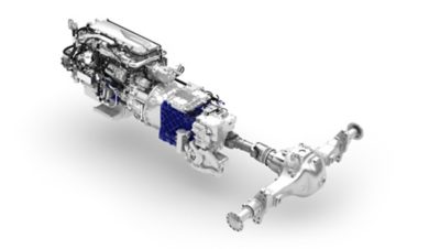 Studio image of Volvo D8K driveline against white background